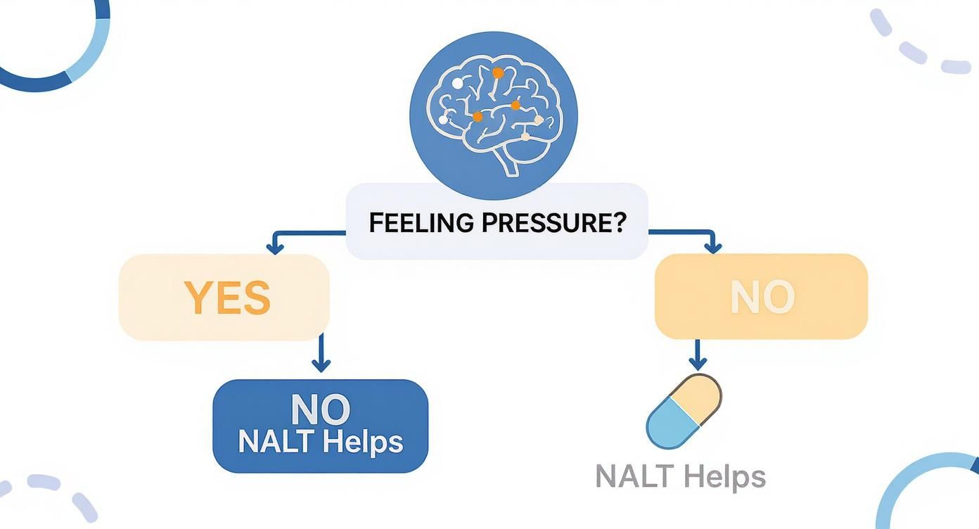 Flowchart showing NALI versus NALT supplement recommendations based on whether experiencing mental pressure or stress