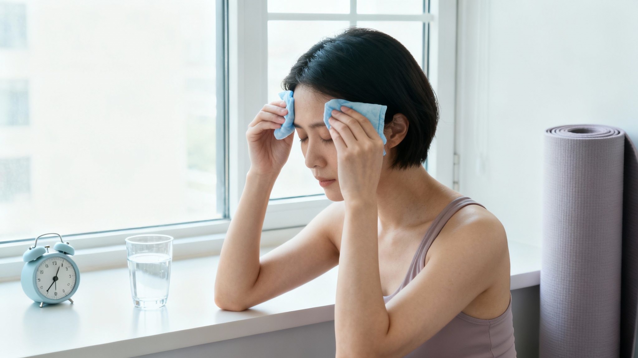 A person gently massaging their temples to relieve a headache.