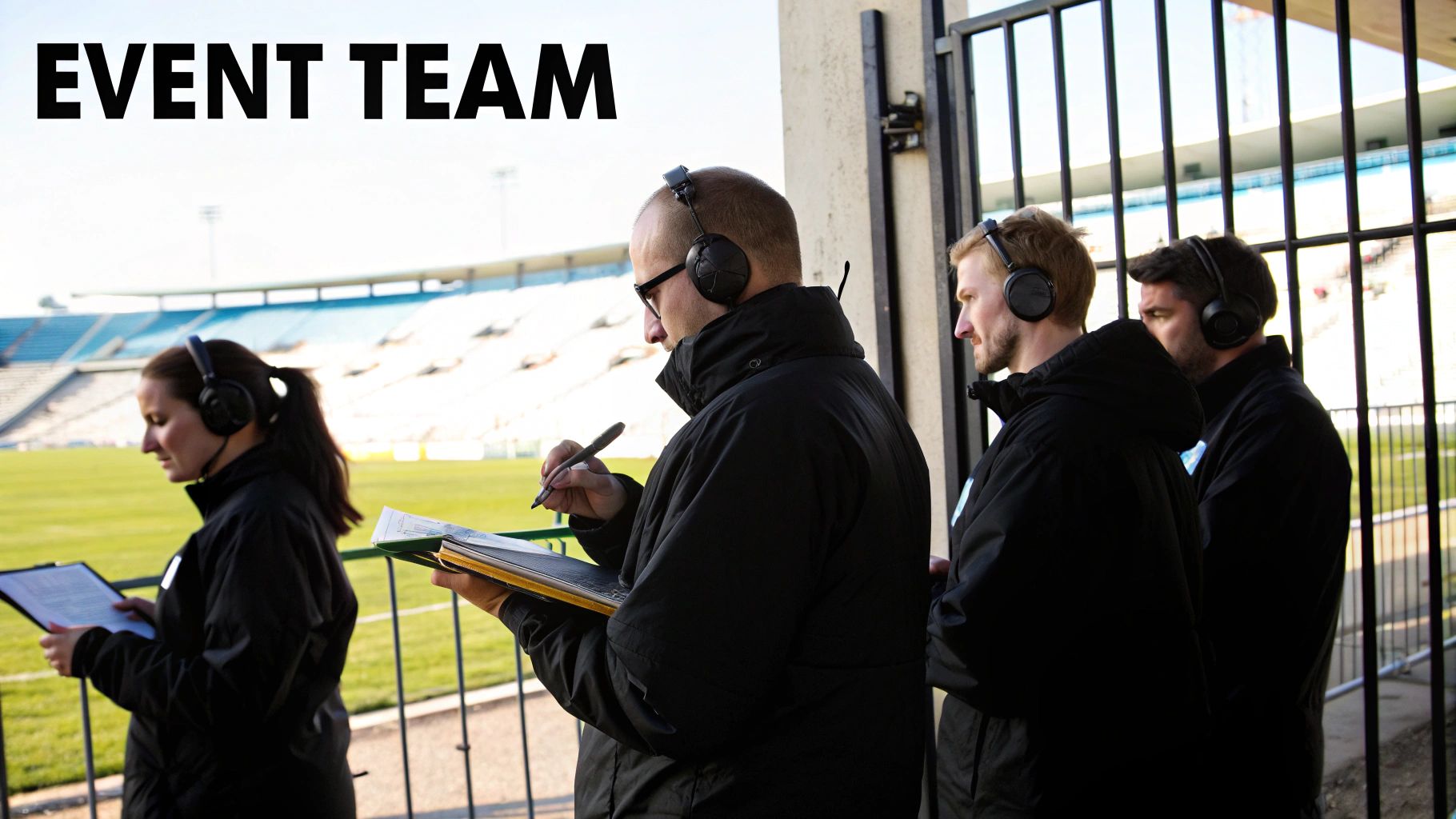 A sports event management team collaborating in an office