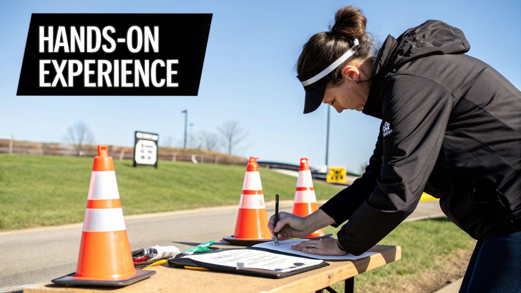 A person sitting at a desk with a laptop, applying for a sports-related job online.