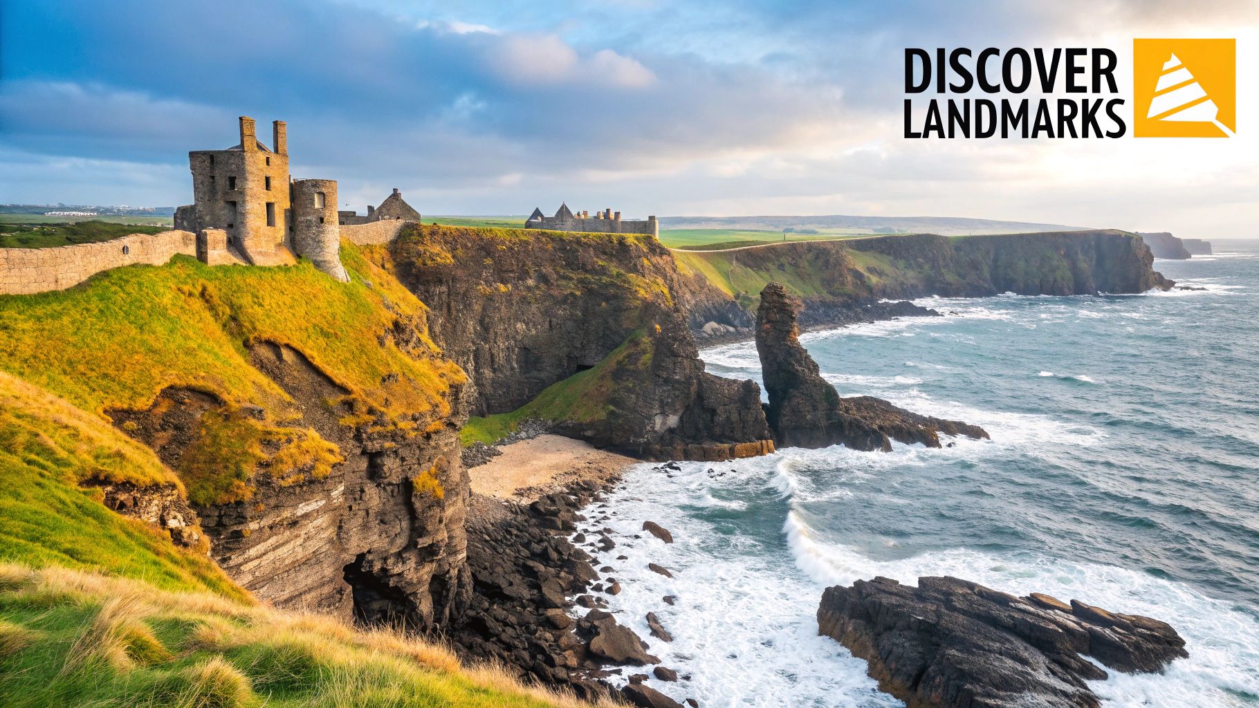 A car navigates a narrow, winding road through the lush green Irish countryside.