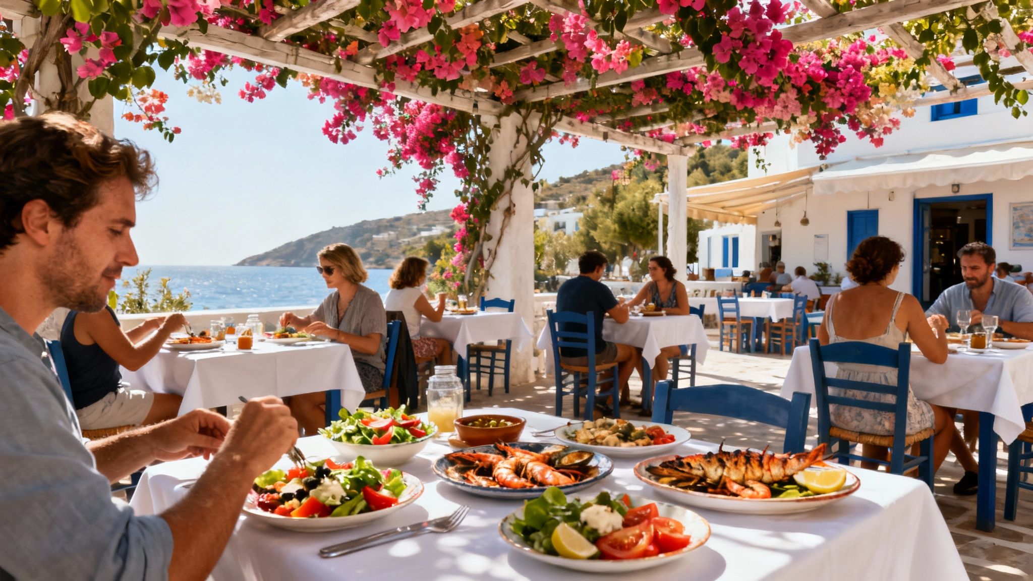 A platter of fresh Greek food including olives and feta cheese, symbolising authentic culture.