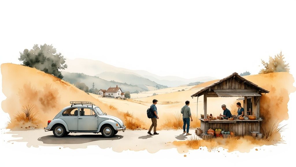 What is Cultural Tourism: A Practical Guide 4 A winding road through a scenic, green landscape, perfect for a cultural self-drive tour.