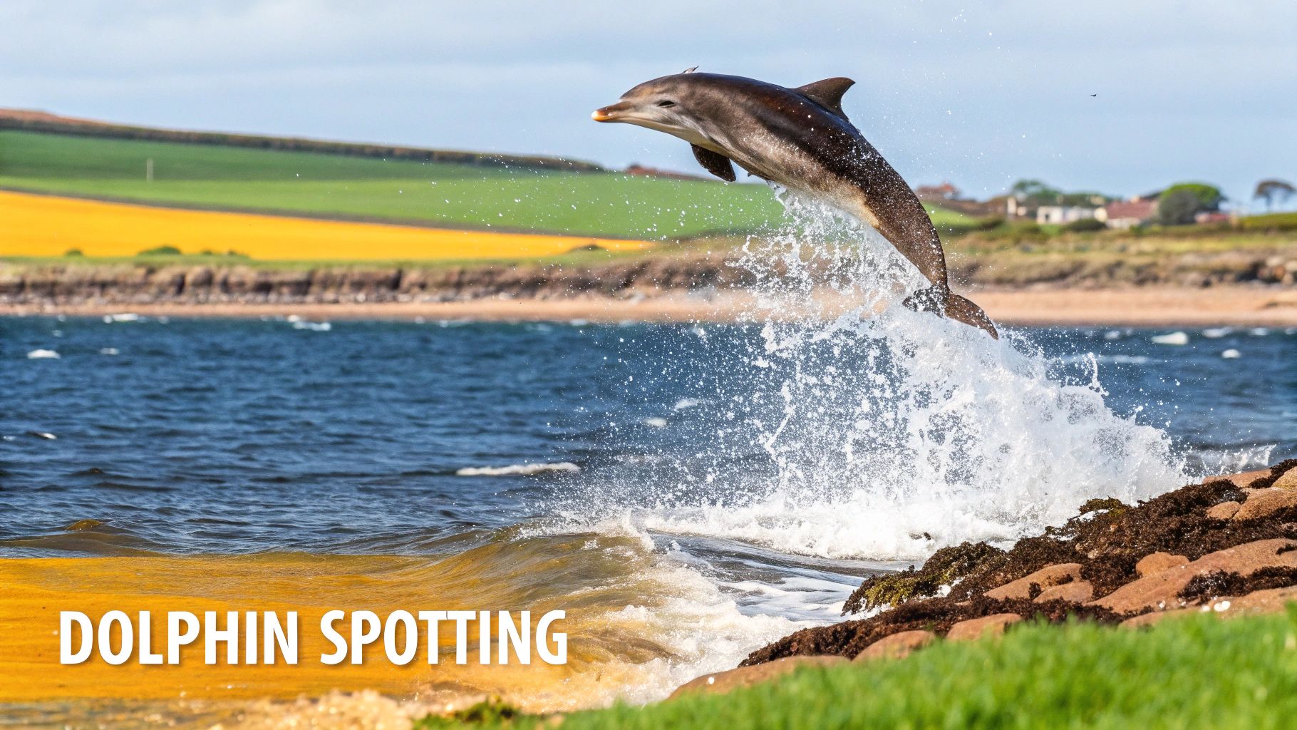 A pod of bottlenose dolphins leaping from the water at Chanonry Point on the Black Isle.