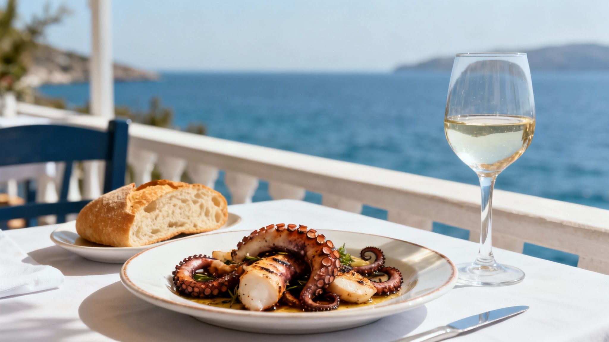 Freshly prepared Greek food served at a seaside taverna