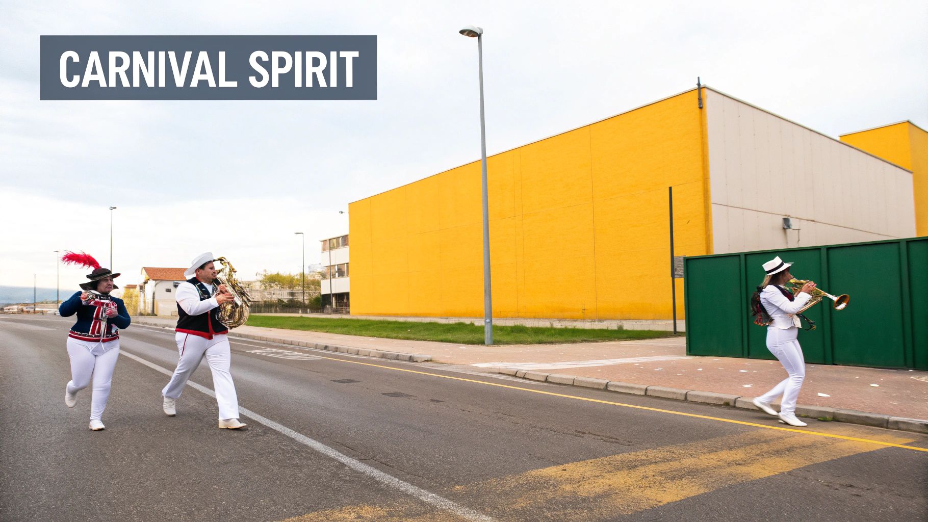 Visiting Notting Hill Your Ultimate Guide to London's Most Vibrant Neighbourhood 5 Three festive musicians in carnival costumes play saxophone and trumpet on a street.