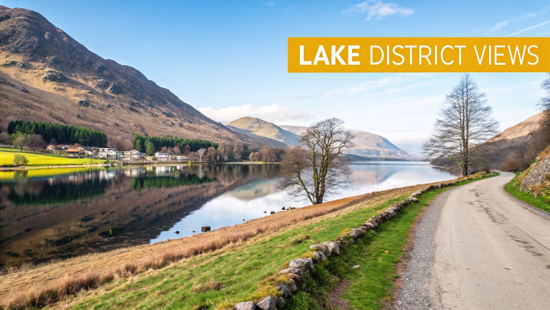 Top 10 Unforgettable England Scenic Drives for 2025 4 Scenic view of a tranquil lake in the Lake District, England, surrounded by mountains and a winding road.