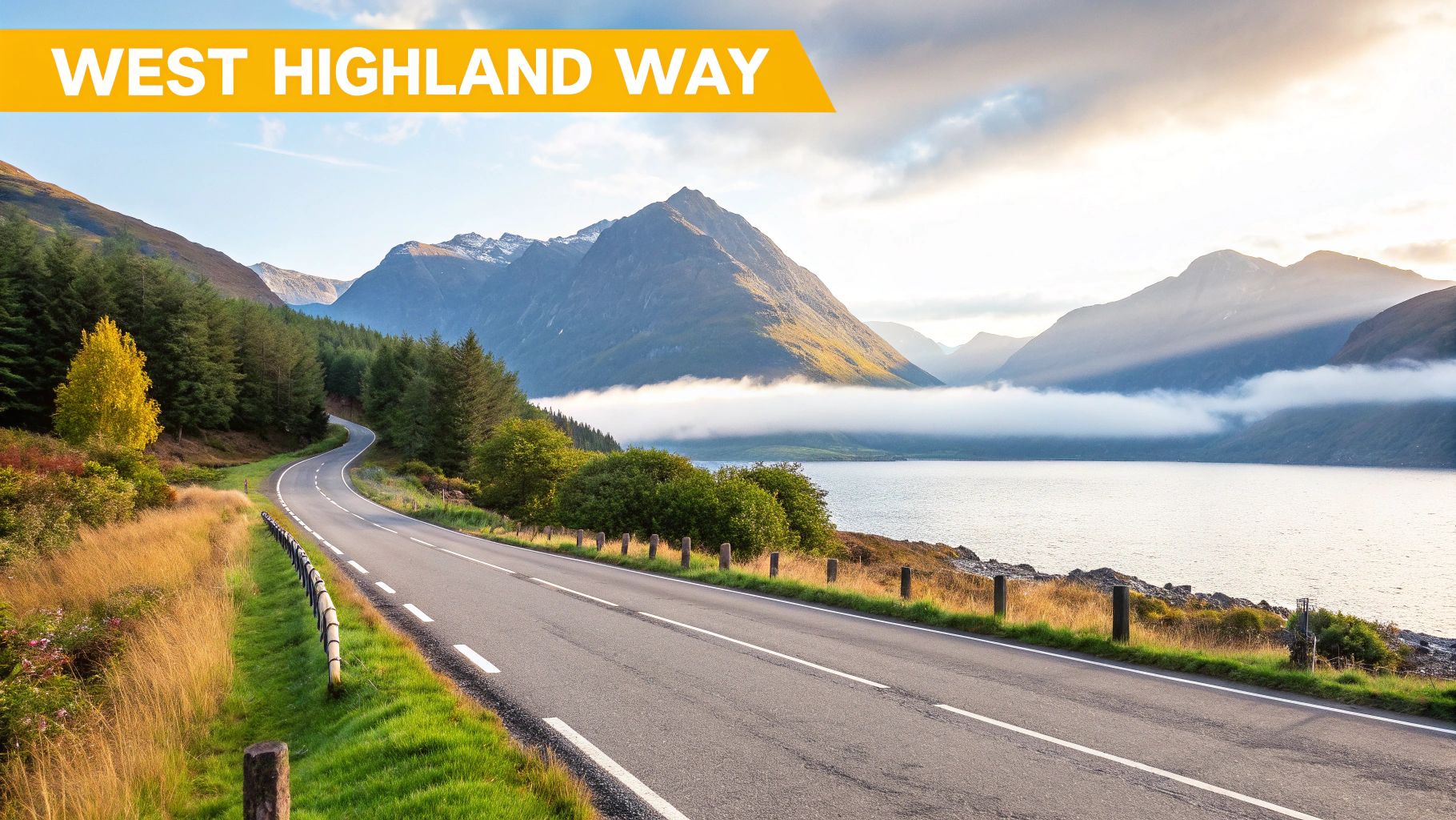 A car driving through the dramatic landscape of Glencoe on the A82.