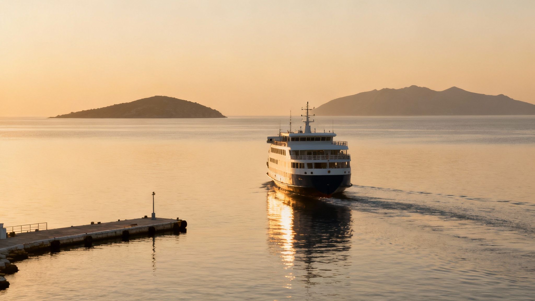 Ferry boat approaching a Greek island port