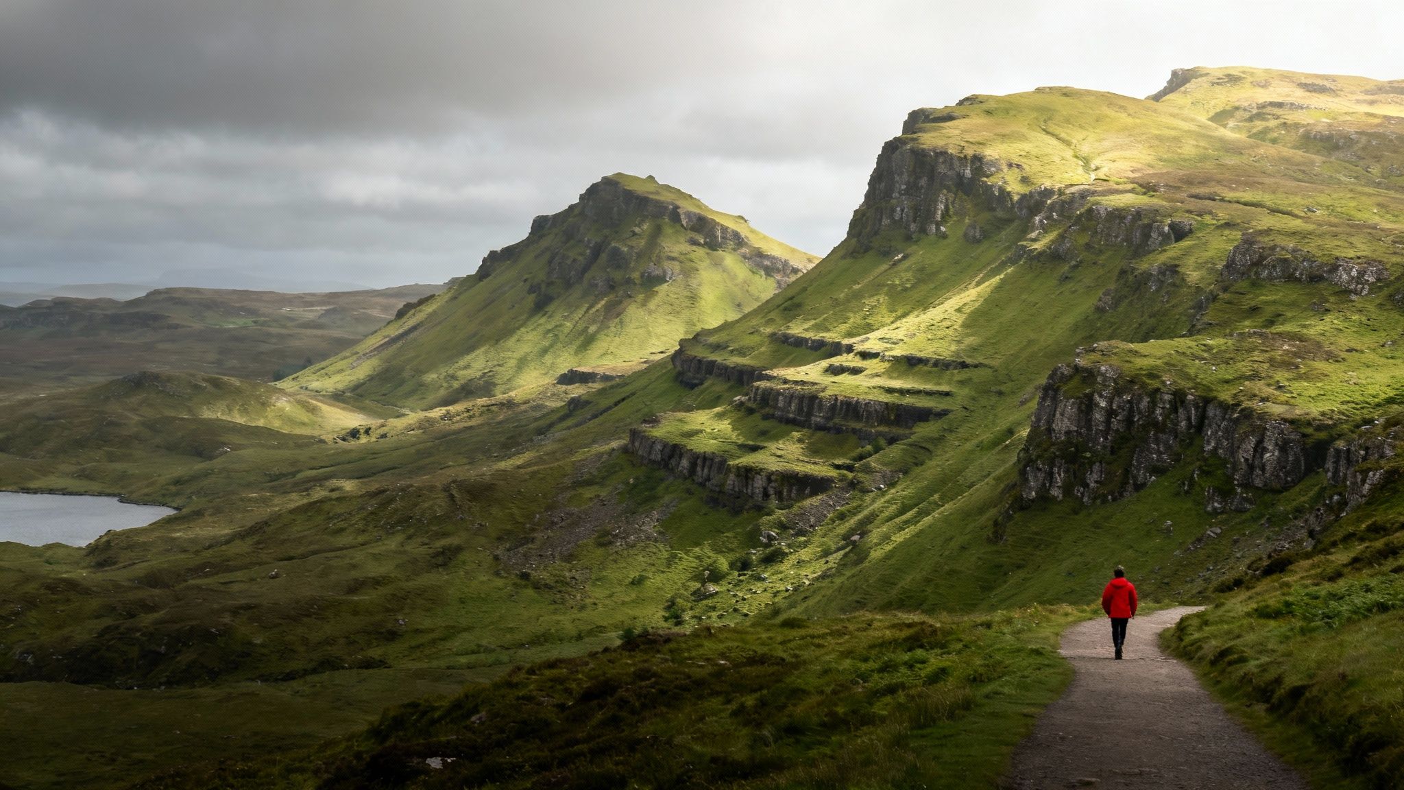 A dramatic view of the Isle of Skye with its jagged peaks and green valleys