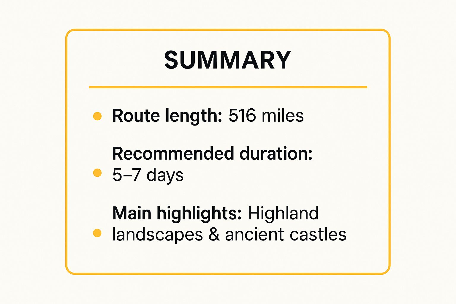 Infographic showing key data about North Coast 500 - Scotland's Route 66