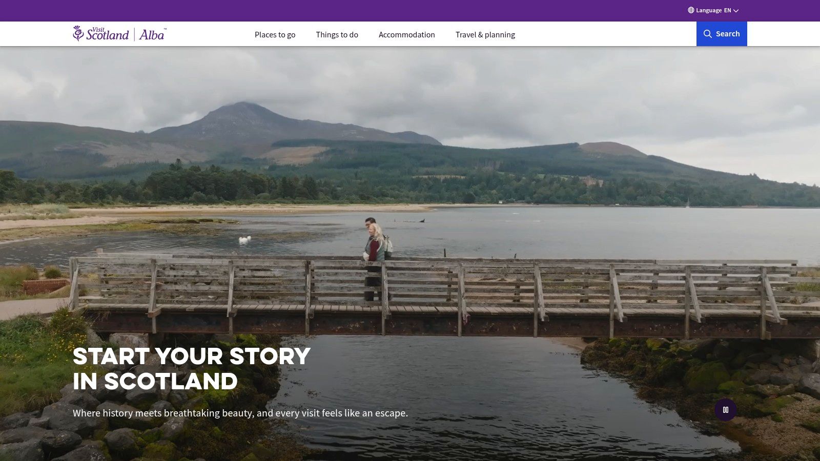 VisitScotland homepage showing a scenic view of Scotland