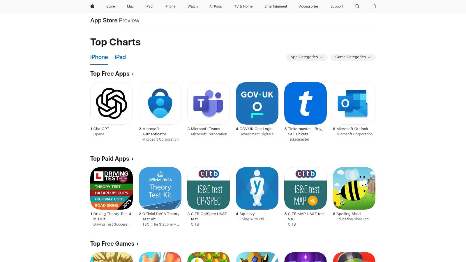 Apple App Store (UK) – Travel category