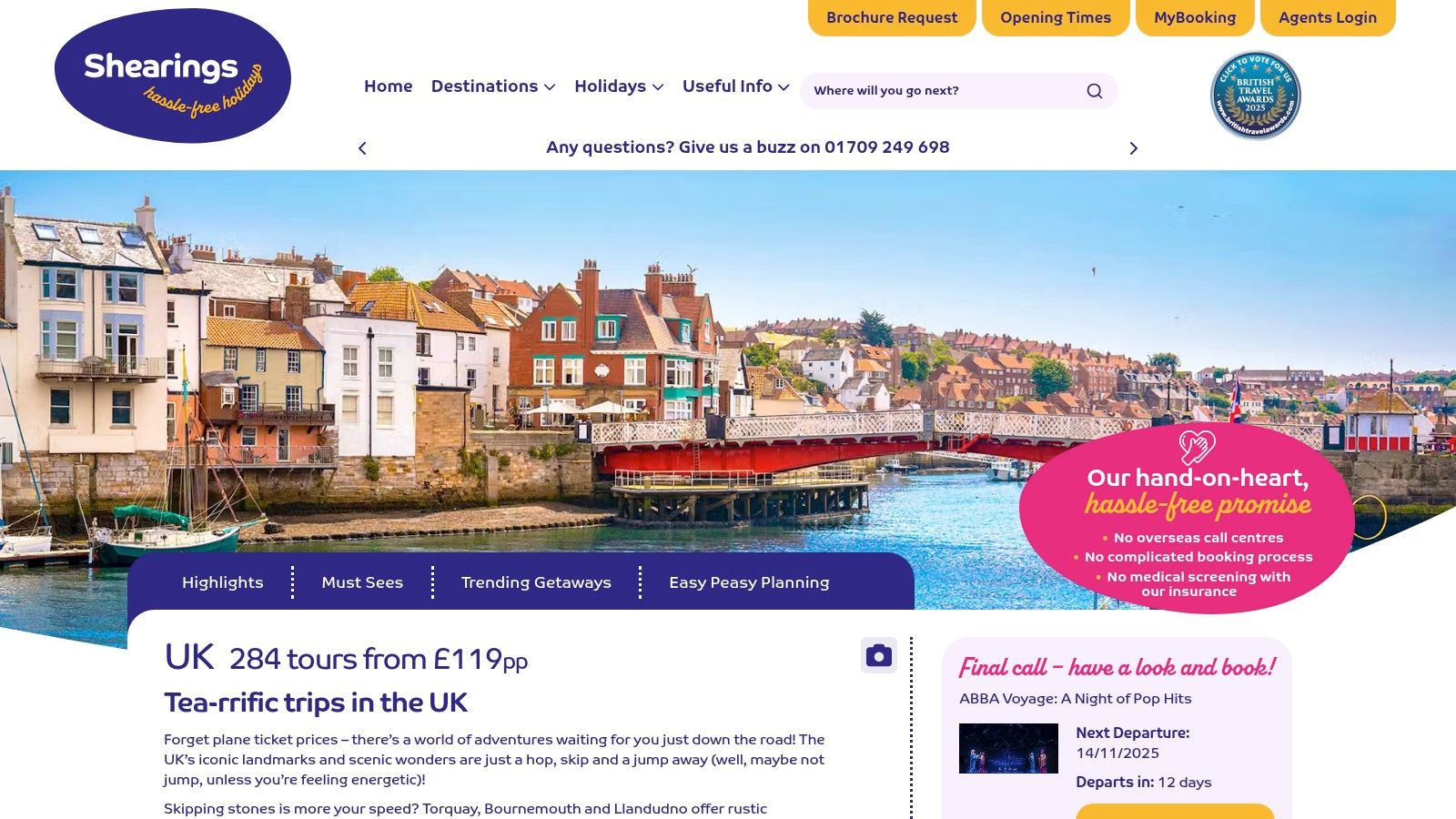 Shearings website showcasing a UK coach holiday to the Isle of Wight