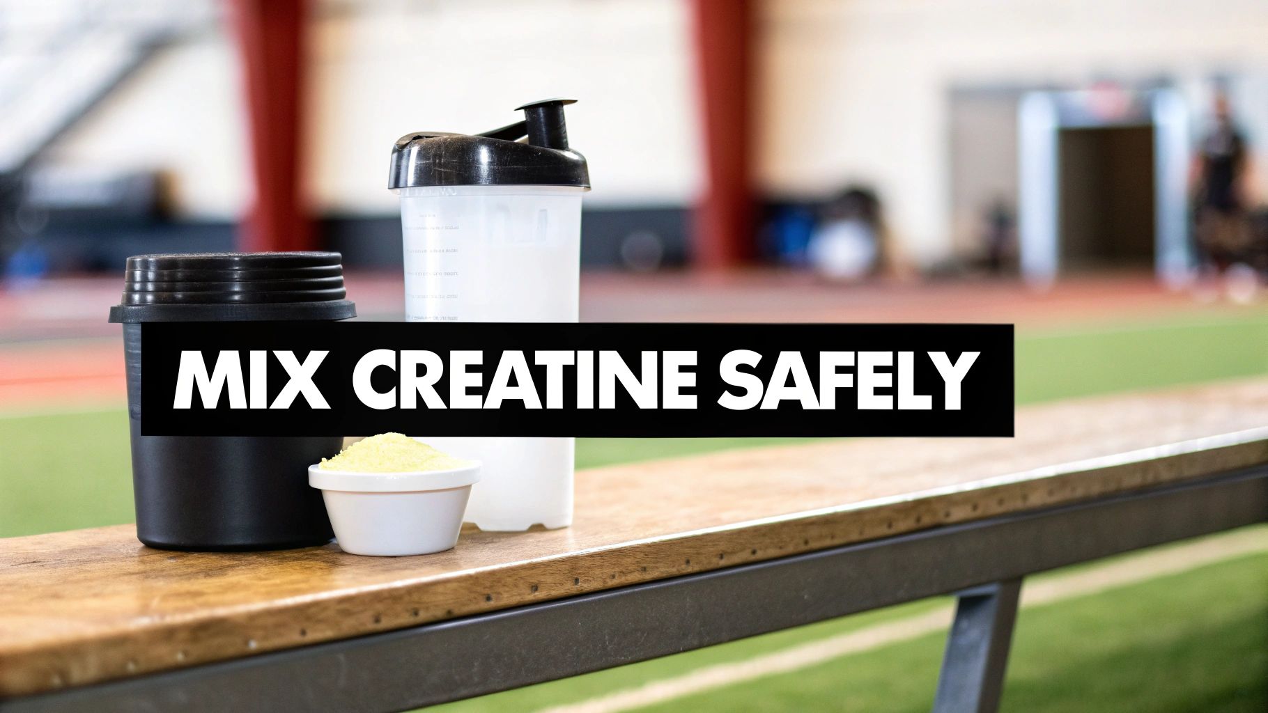 Two hands, one holding a pre-workout drink and the other holding creatine gummies, showing the combination of supplements for a workout.