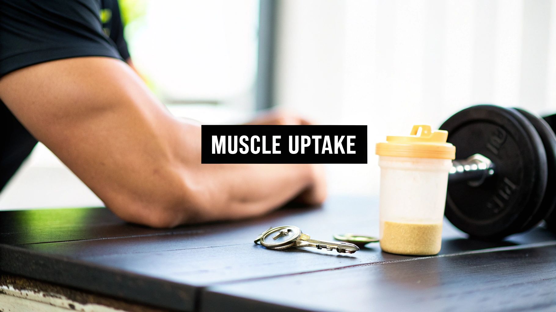A glass of orange juice next to a shaker bottle and a small pile of white creatine powder.