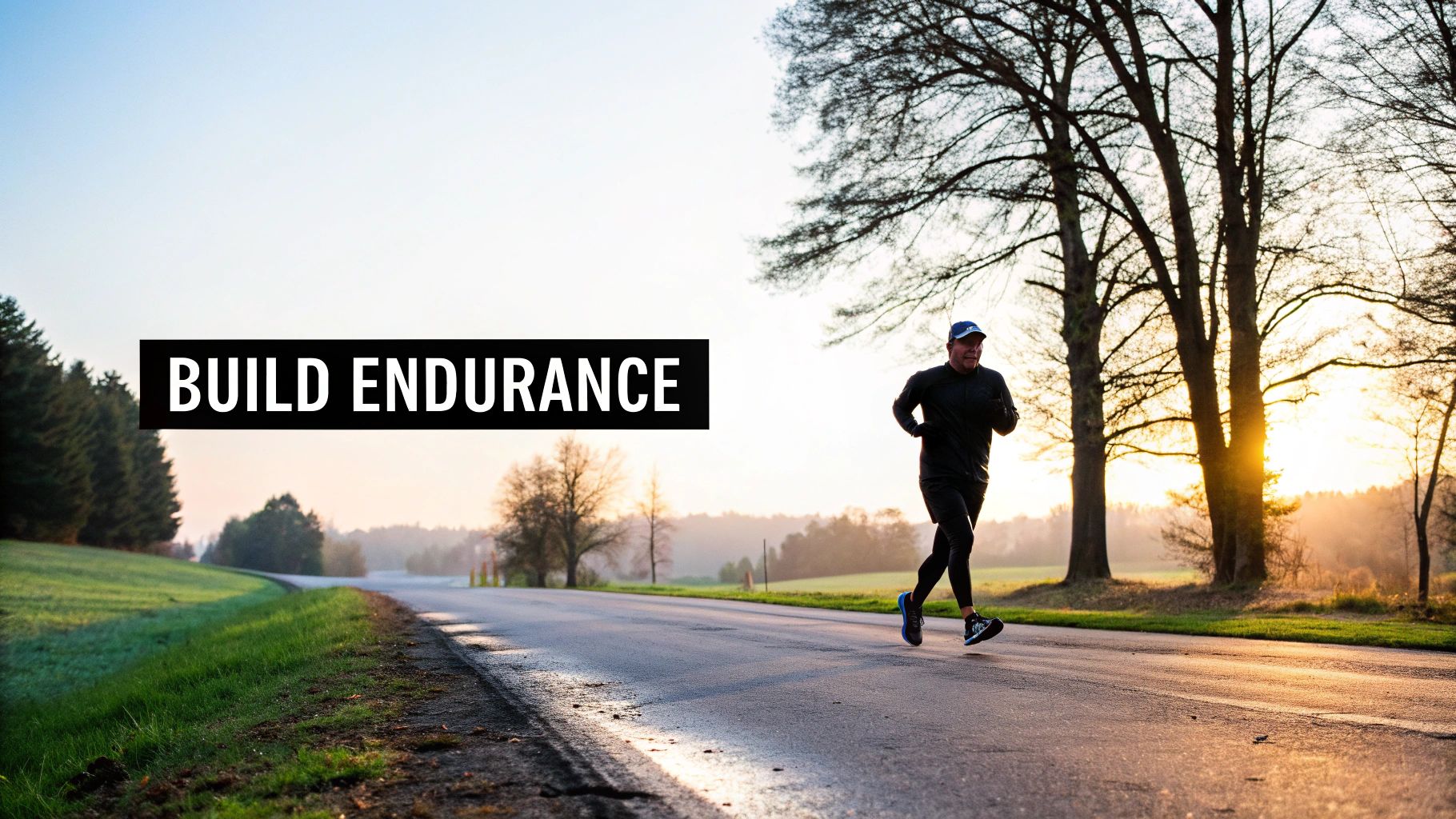 A runner on a scenic trail at sunrise, representing strategic training.
