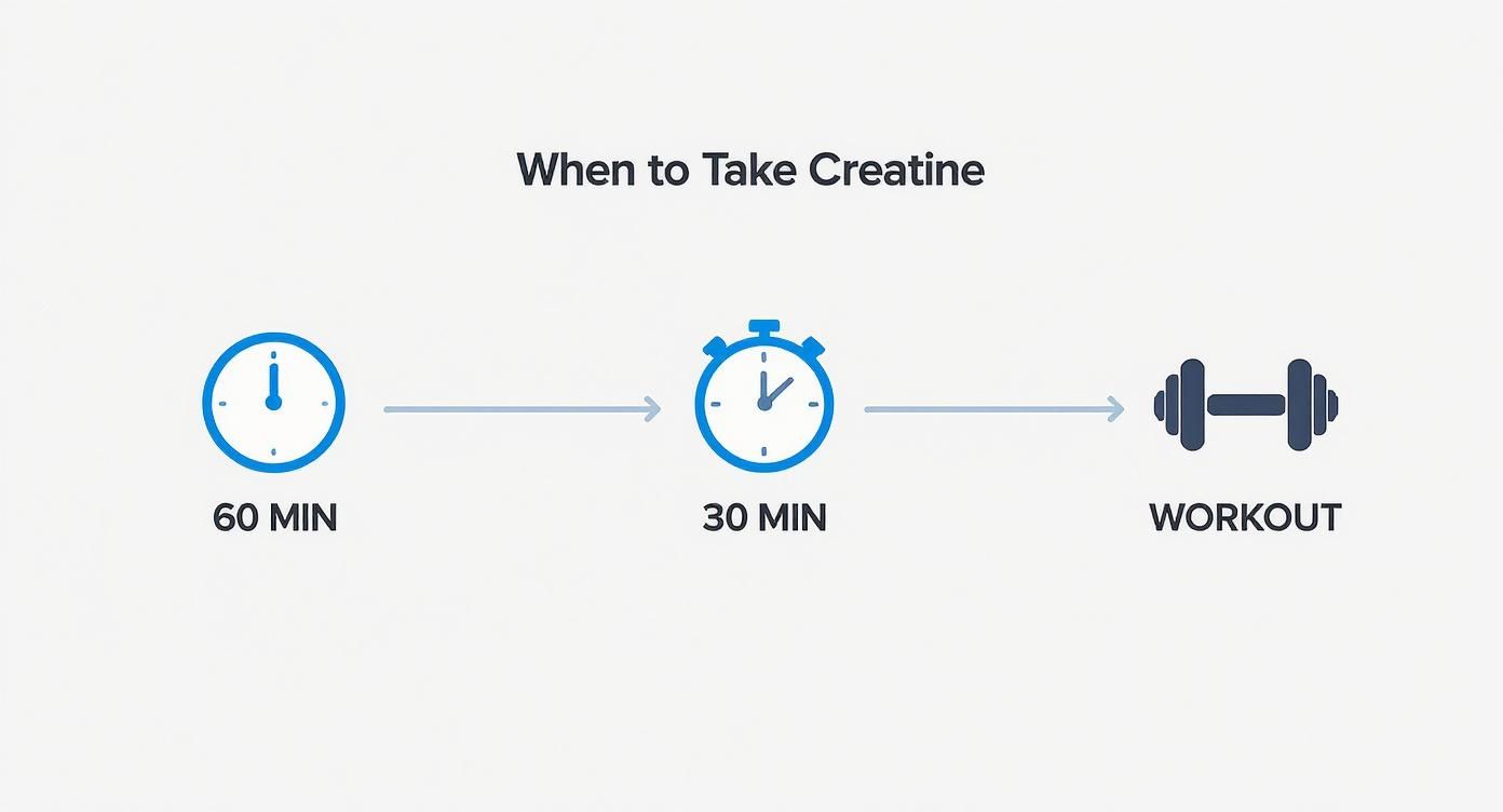 Infographic about how long before workout to take creatine