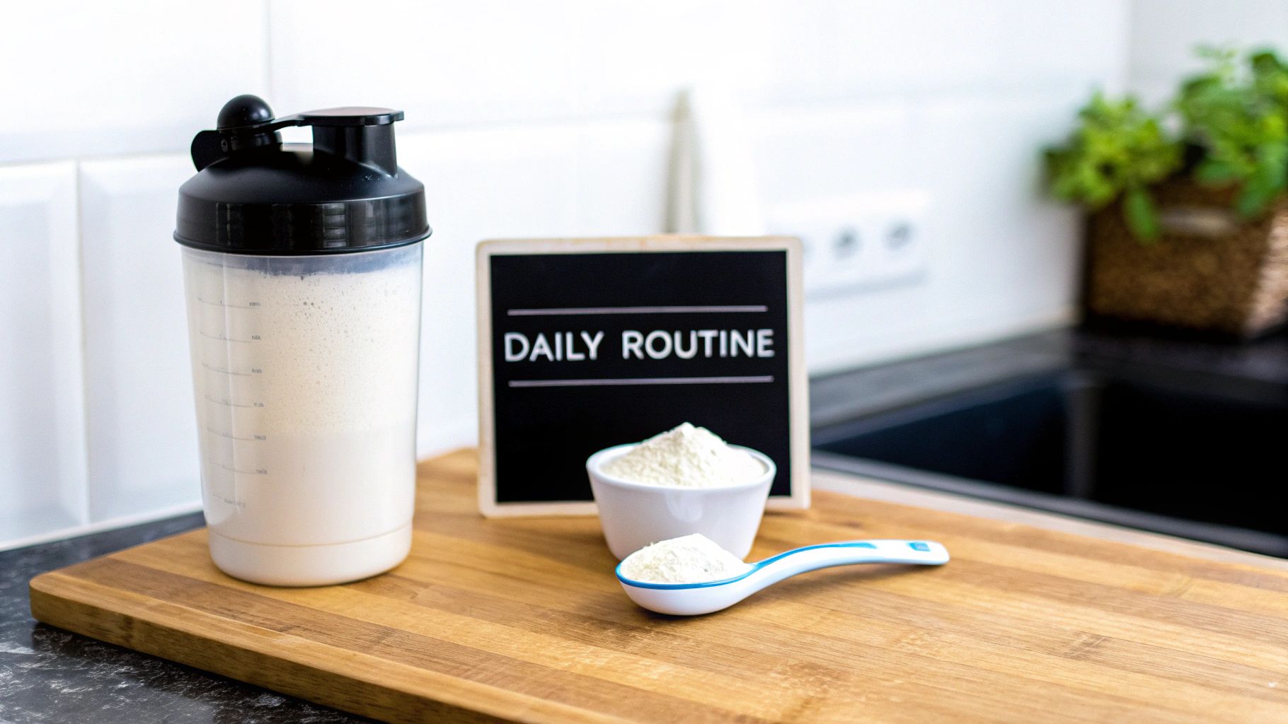 Person mixing creatine monohydrate powder into a glass of water