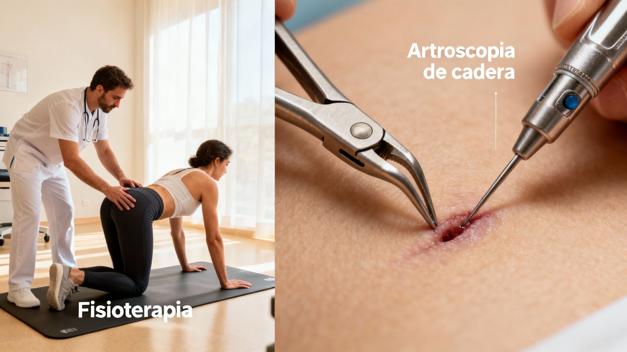 Radiografía de una cadera mostrando los huesos que intervienen en la articulación.