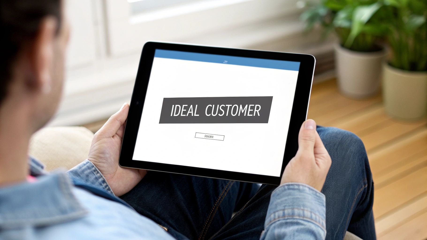 A close-up shot of a small business owner analyzing customer data on a tablet.