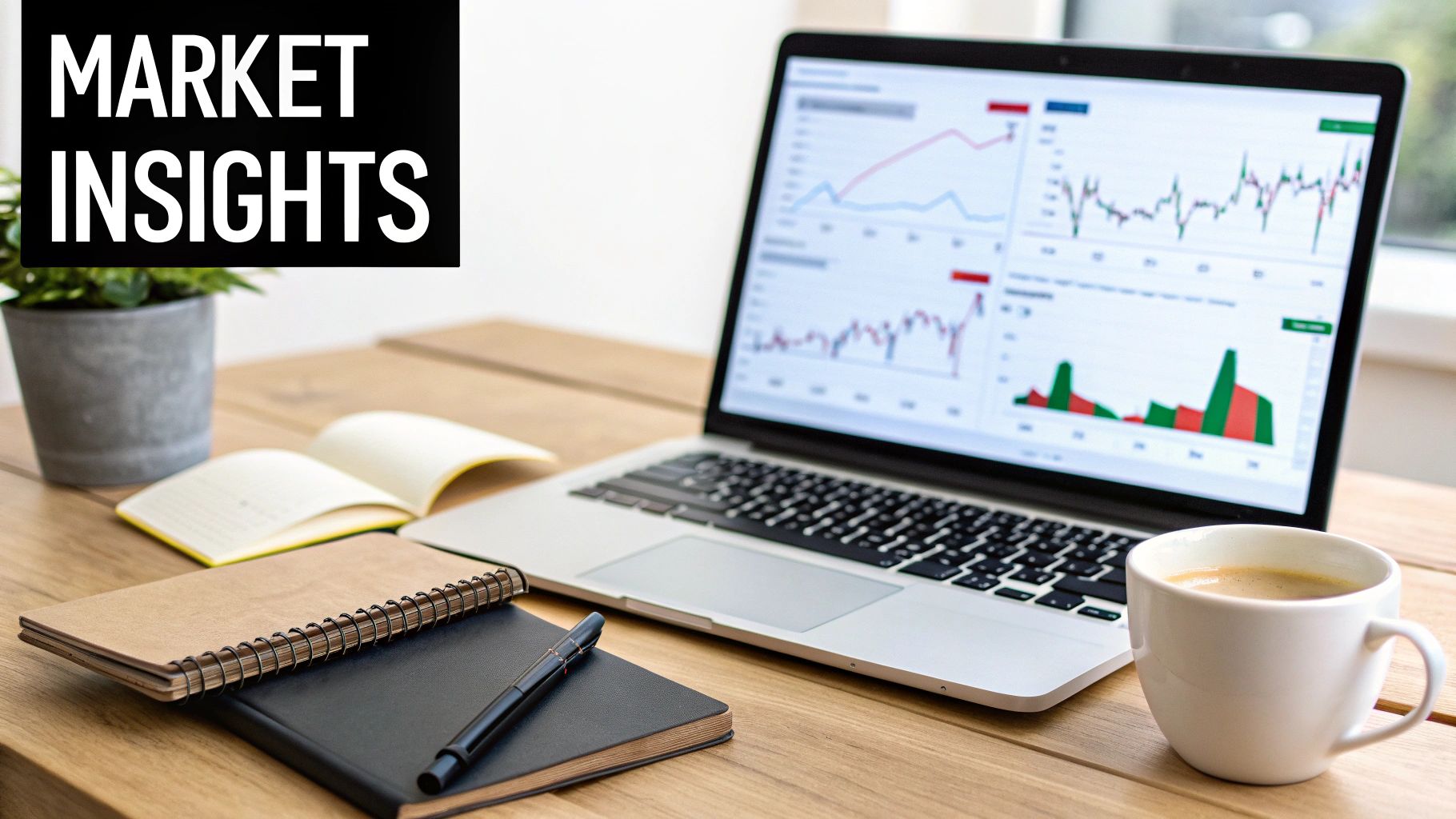 A group of business professionals analyzing charts and data on a large screen in a modern office, representing market analysis.