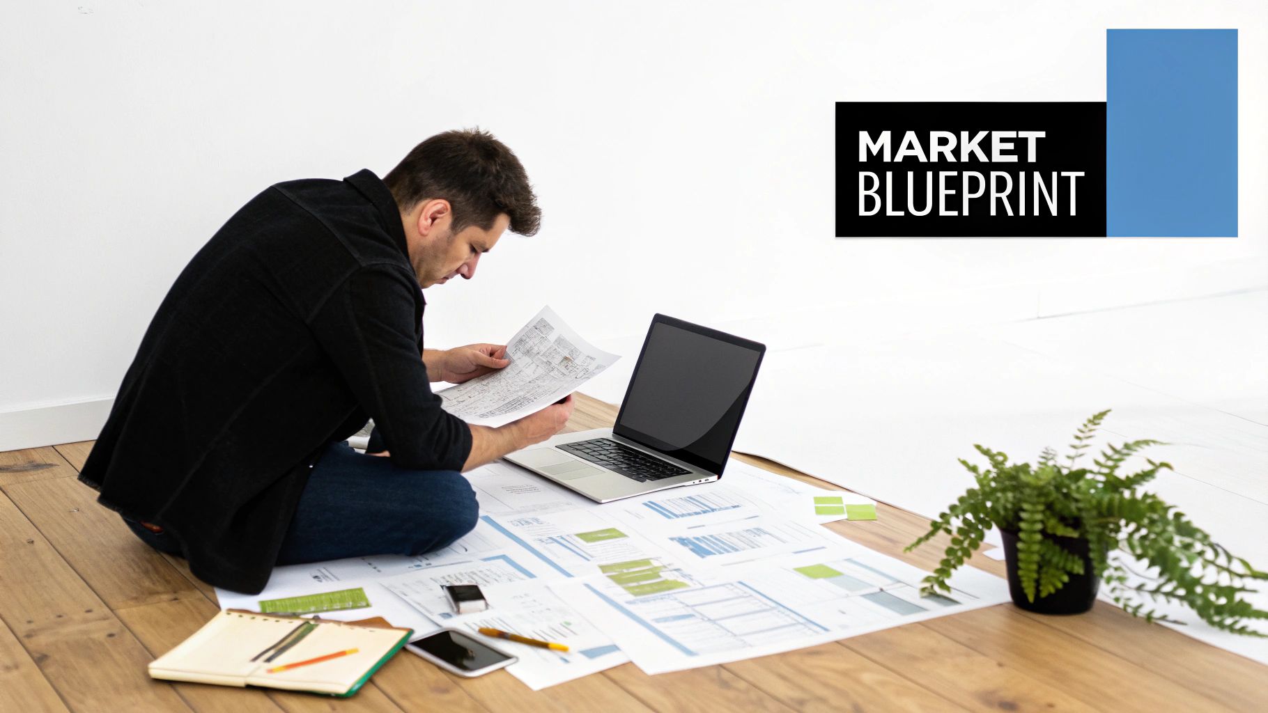 A group of small business owners analyzing charts and graphs for market analysis.