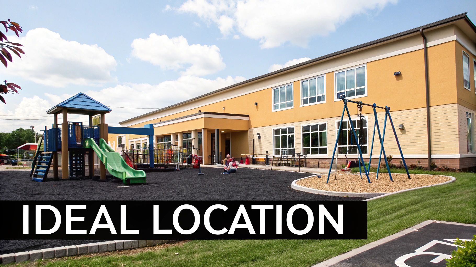 A bright and colorful childcare classroom with various learning stations.