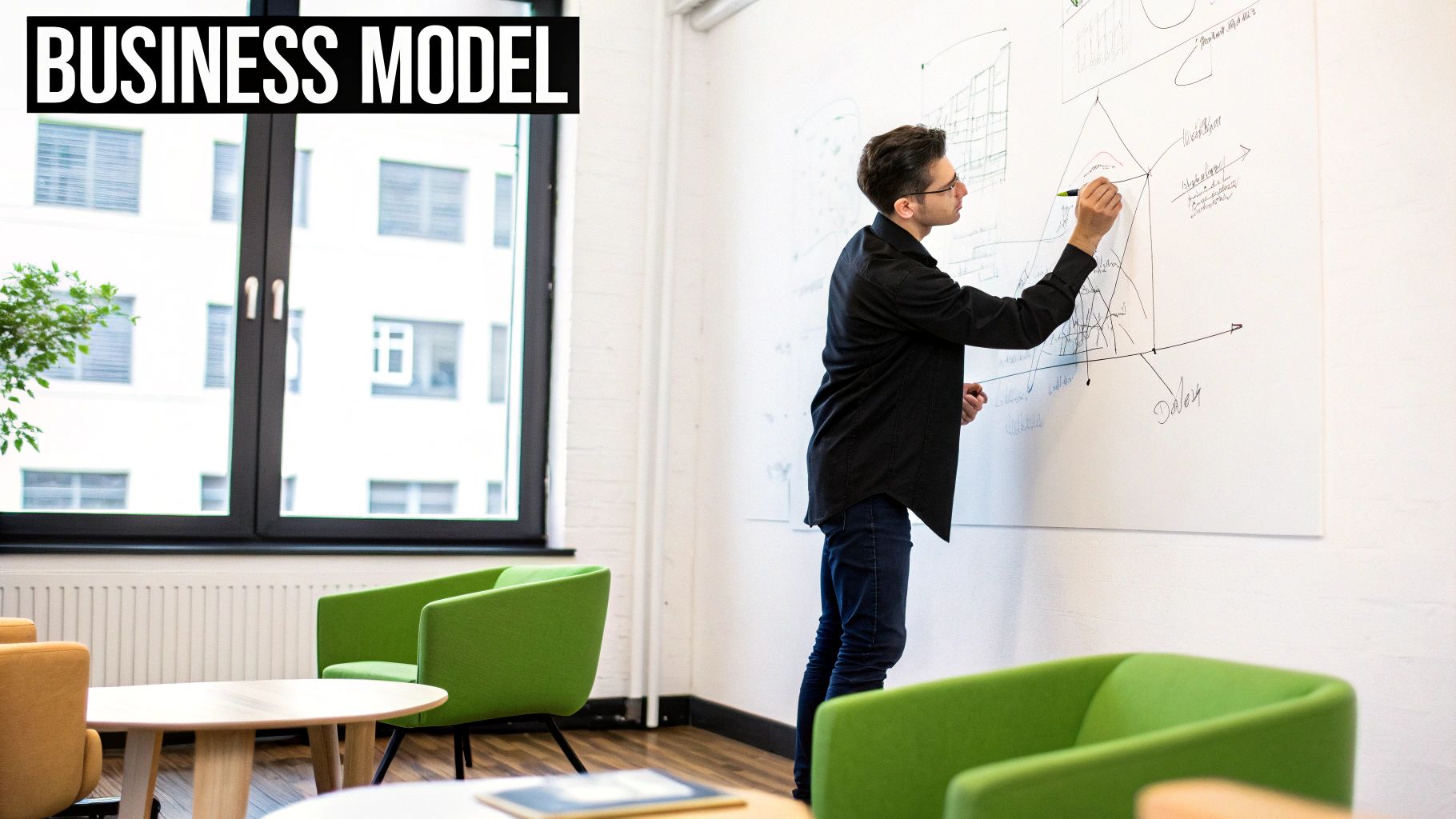 Business model and plan books with glasses on top