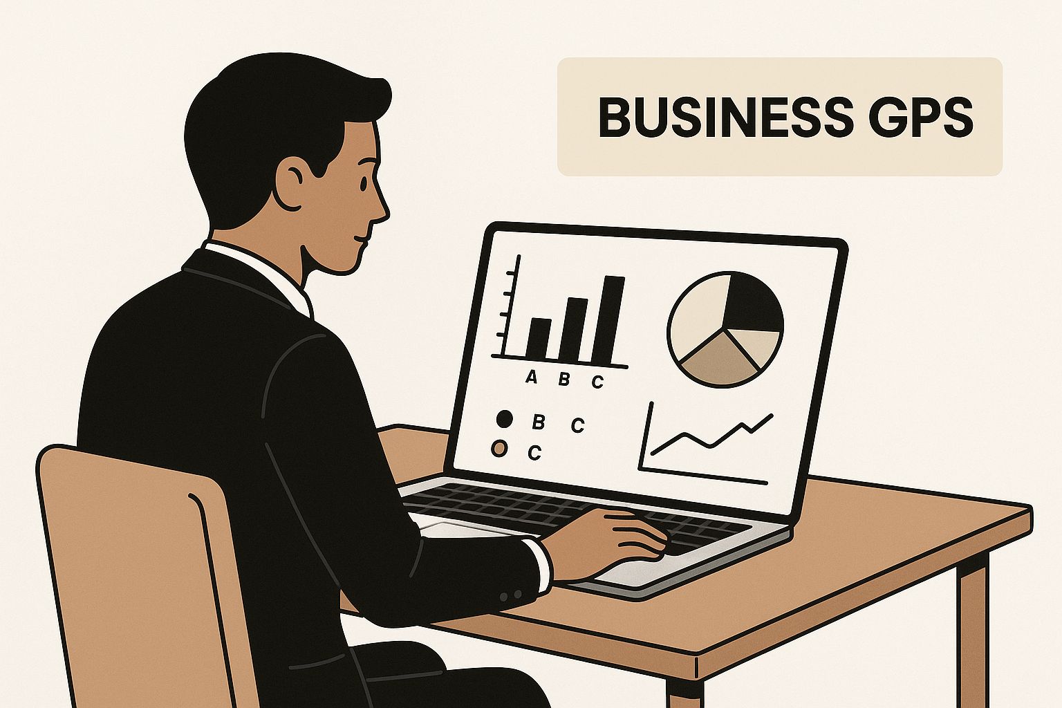 Infographic of an entrepreneur using an online business plan maker, which acts as a "Business GPS" for their business.