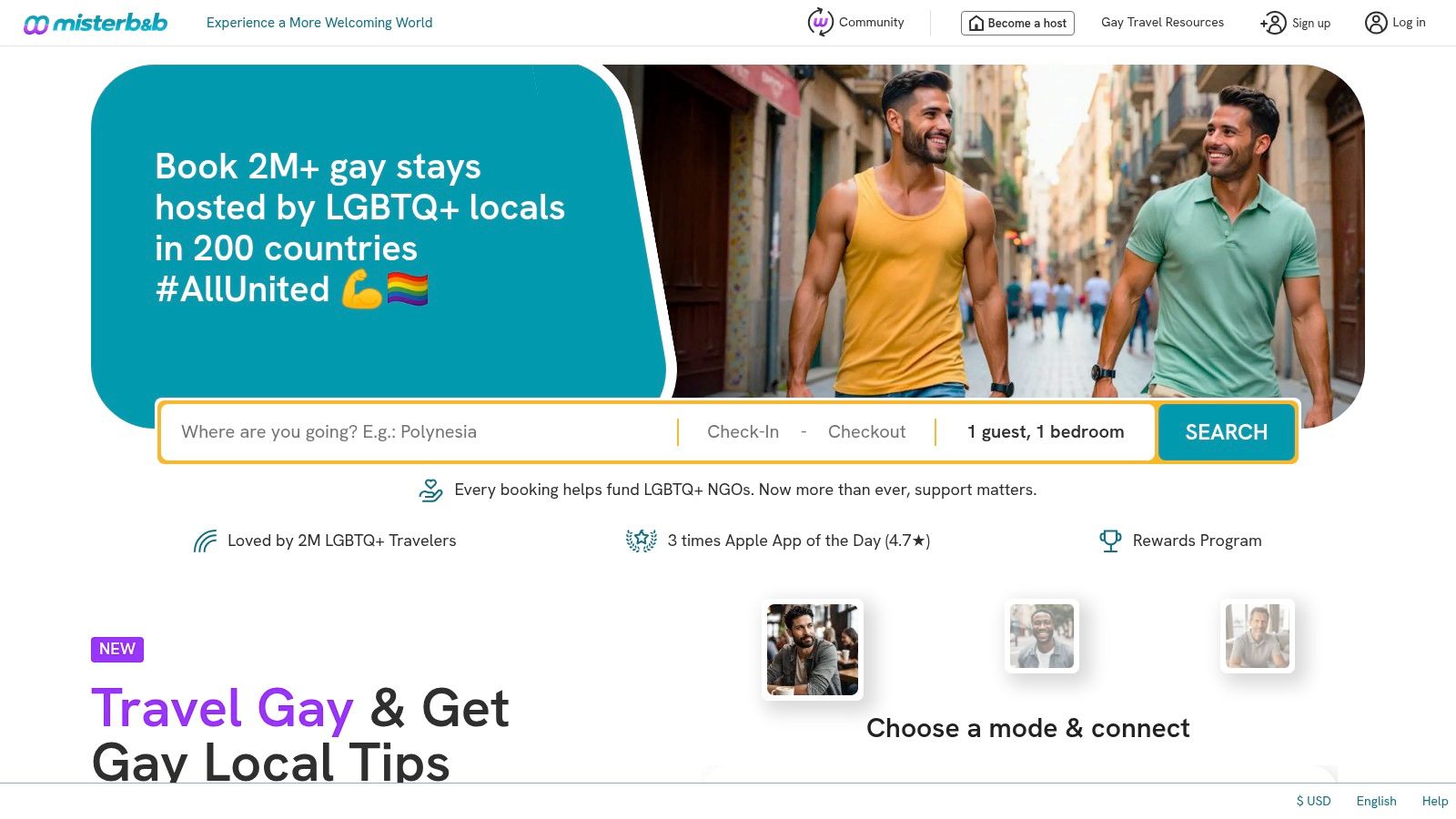 misterb&b, an alternative to Airbnb and Vrbo for gay travelers, showing a listing in Paris