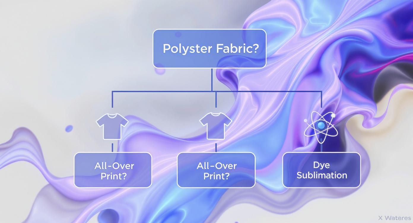 Infographic decision tree for printing on polyester fabric.