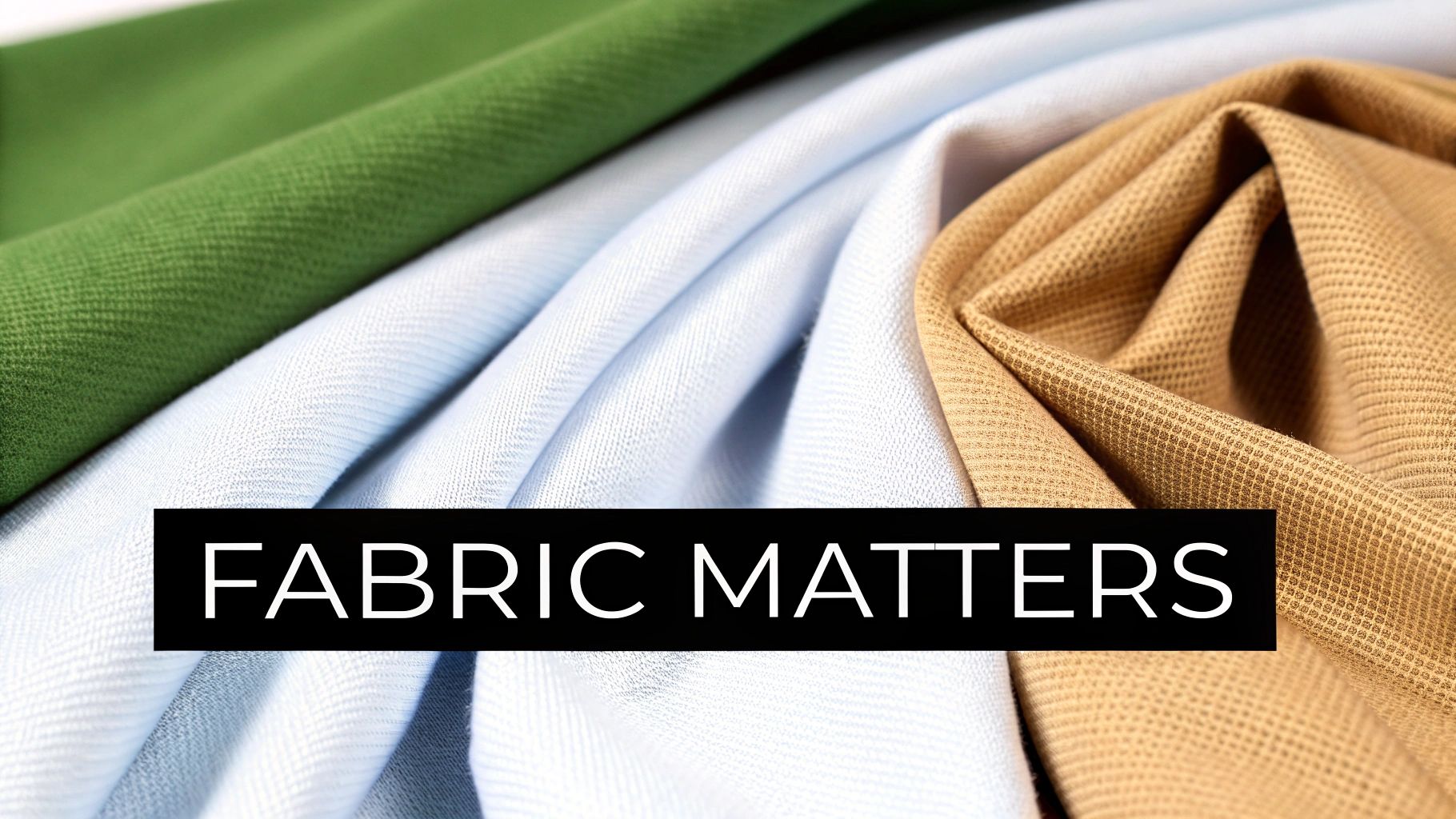 Close-up shot of different fabric textures in shades of cotton, polyester, and blends.