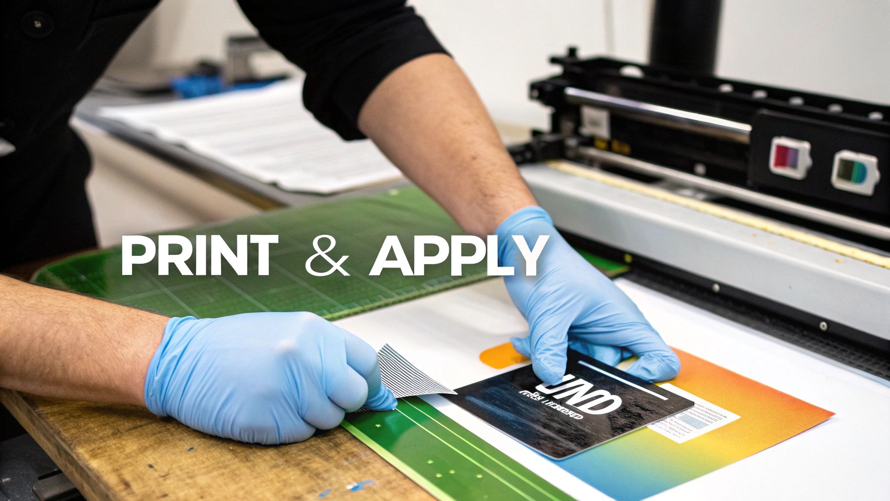 A designer working in Adobe Illustrator, setting up a design file for a PVC card with guides for bleed and safe zones.