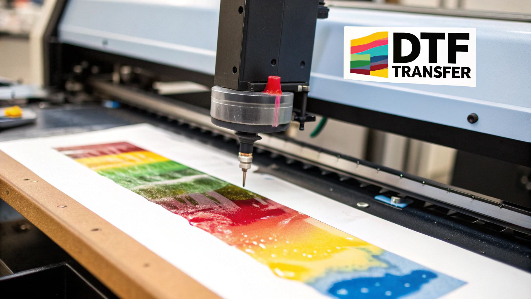 DTF heat press machine being used to apply a transfer to a t-shirt