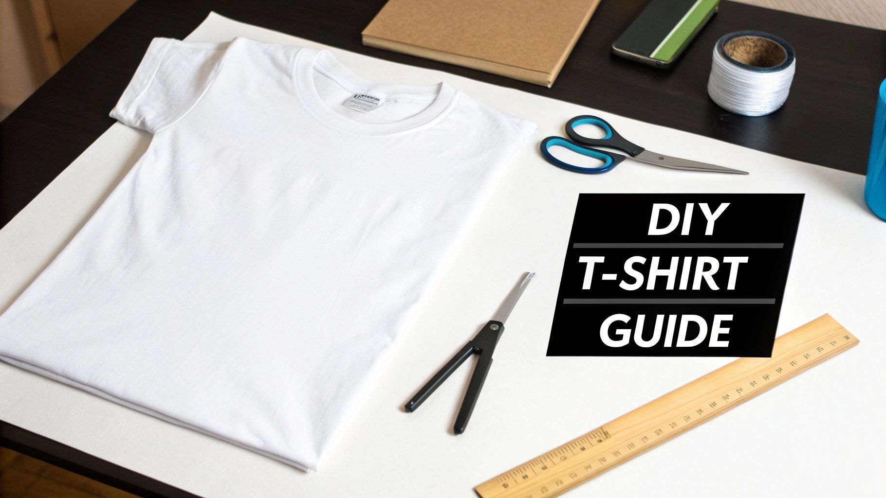 A person using a heat press to apply a design from transfer paper onto a white t-shirt.