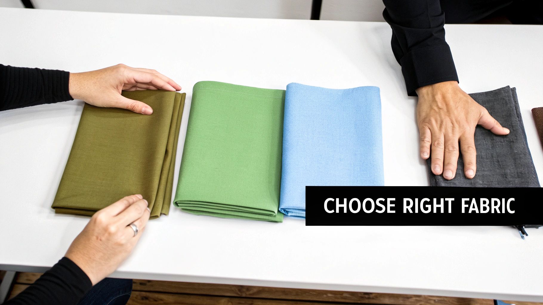 A closeup shot of various colorful shirt fabrics stacked on top of each other