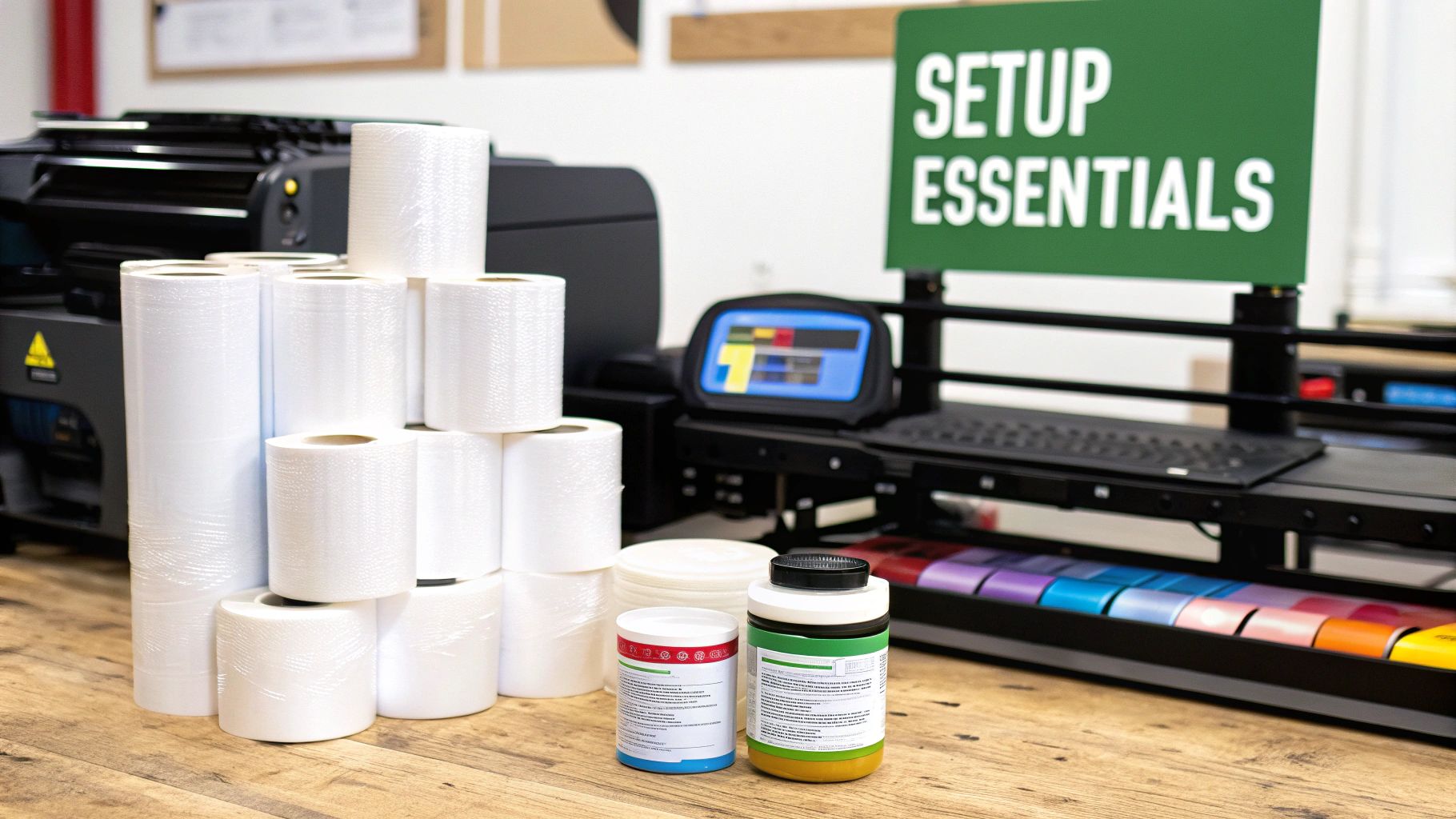 A person operating a DTF printer in a workshop.