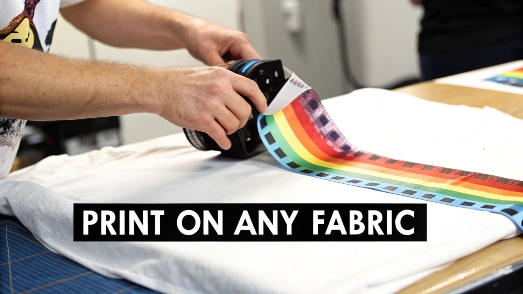 A DTF printer creating a colorful design on a special film.