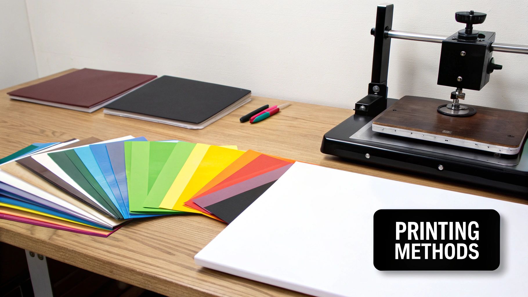 A person in a workshop carefully aligning a heat transfer design on a t-shirt before pressing it, demonstrating the precision required in heat transfer printing.