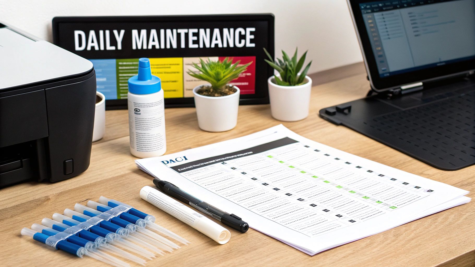 A person wearing blue gloves carefully cleaning a DTF printer's components.