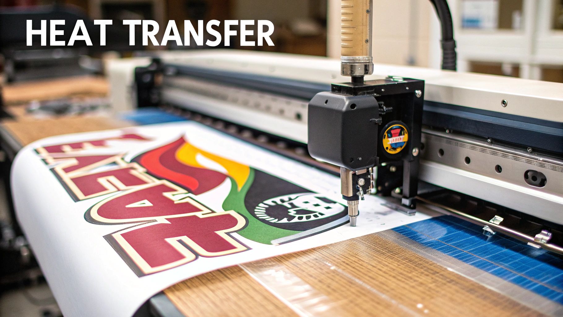 A person using a heat press machine to apply a design onto a t-shirt.