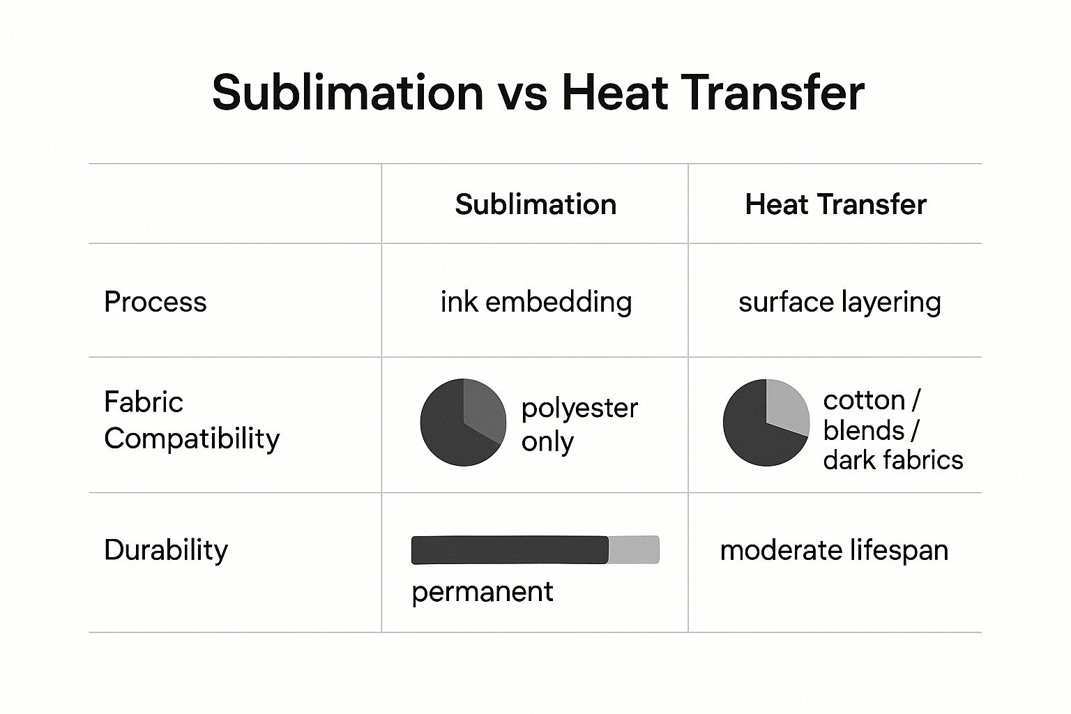 Infographic about sublimation printing vs heat transfer