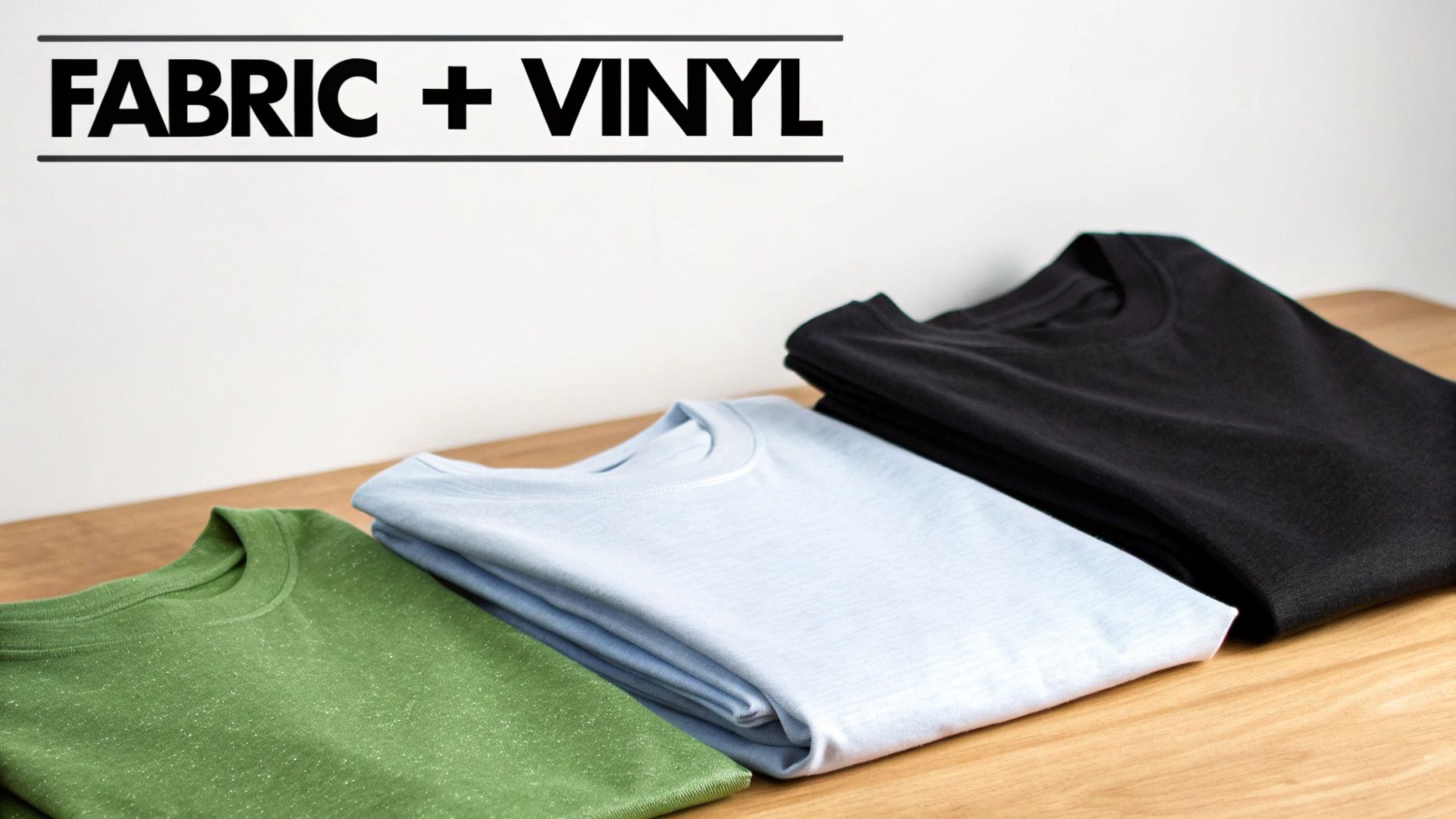 Several different colored t-shirts neatly folded and stacked.