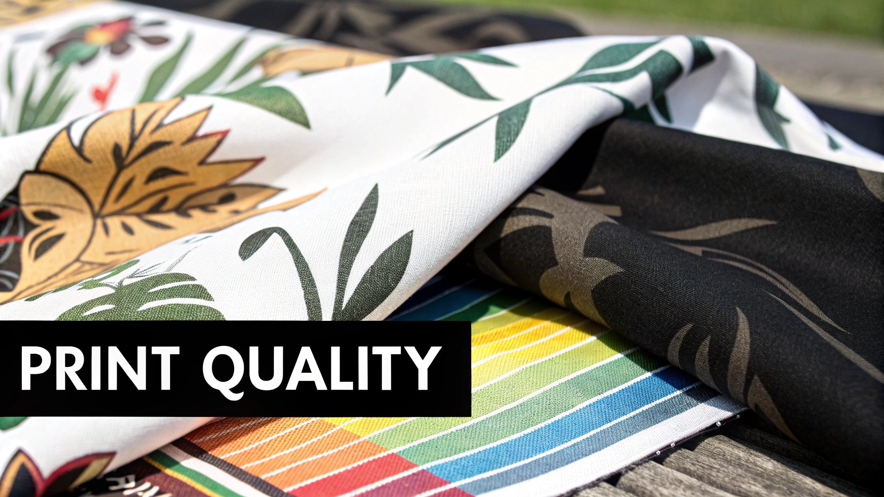 Two custom printed shirts hanging side-by-side showing different print textures.