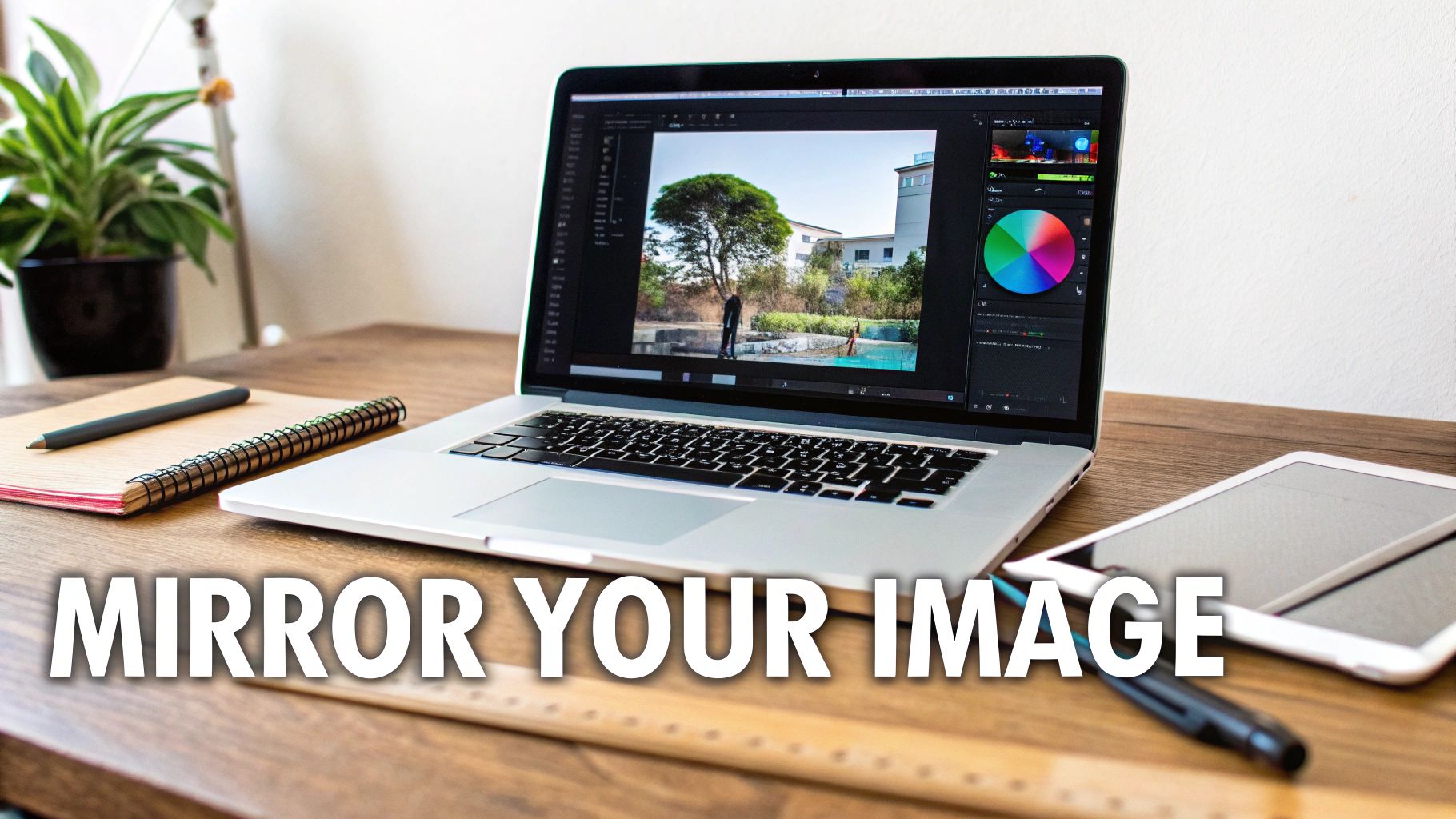 A laptop screen showing a design being prepared for iron-on transfer printing.