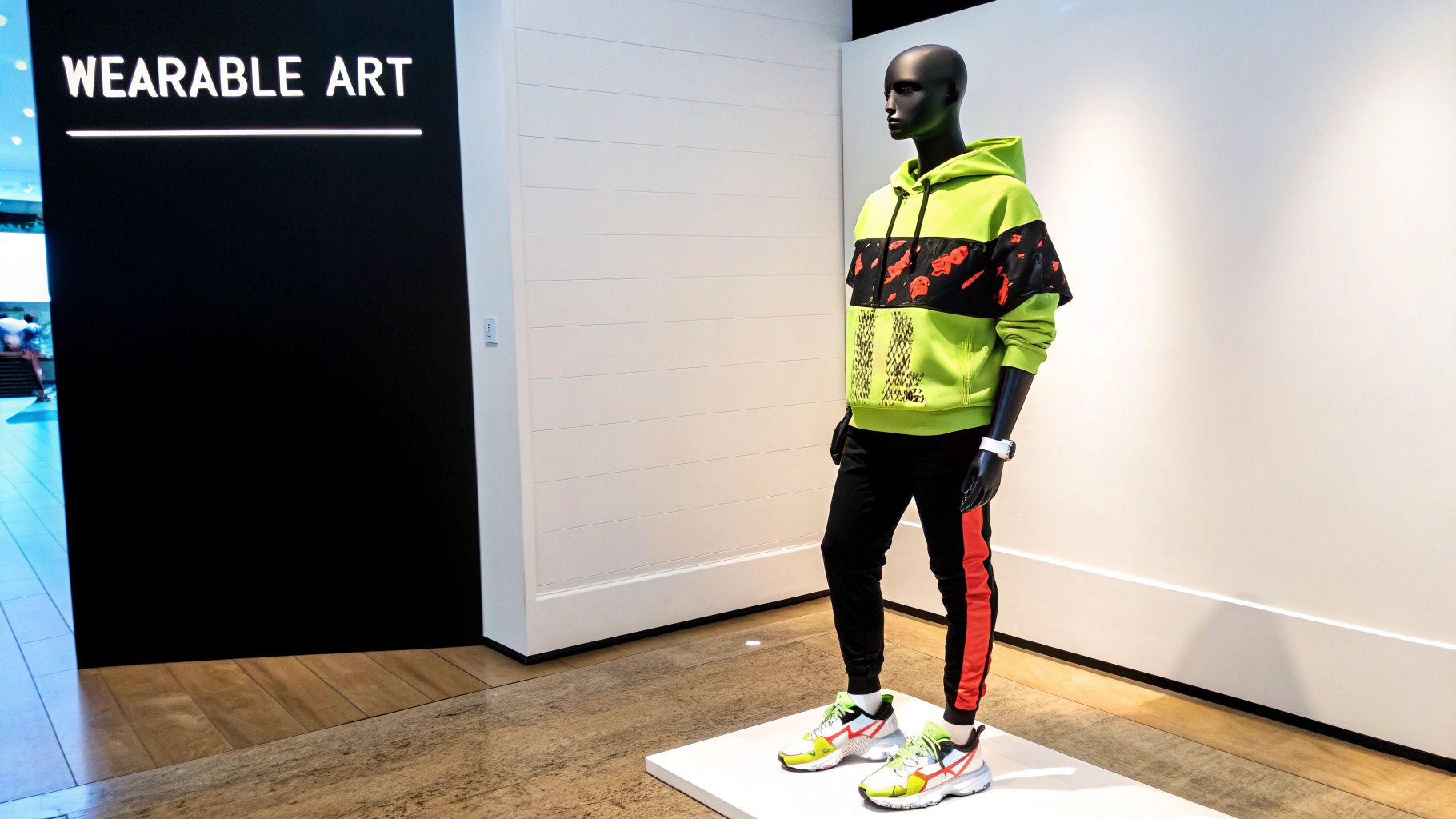 A collection of custom apparel including hoodies, hats, and t-shirts featuring detailed DTF transfers.