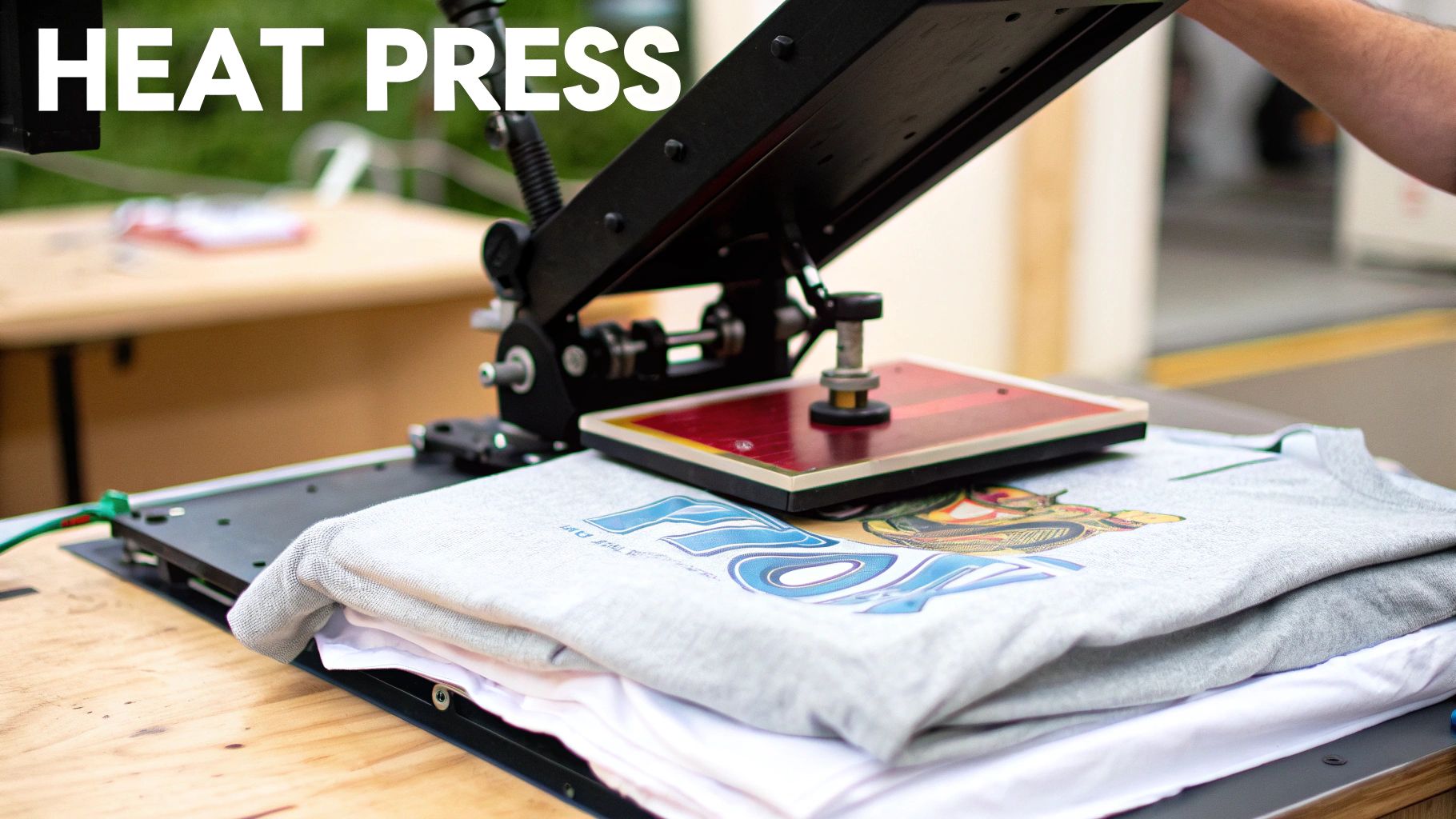 A person examining a freshly made shirt transfer for any imperfections.