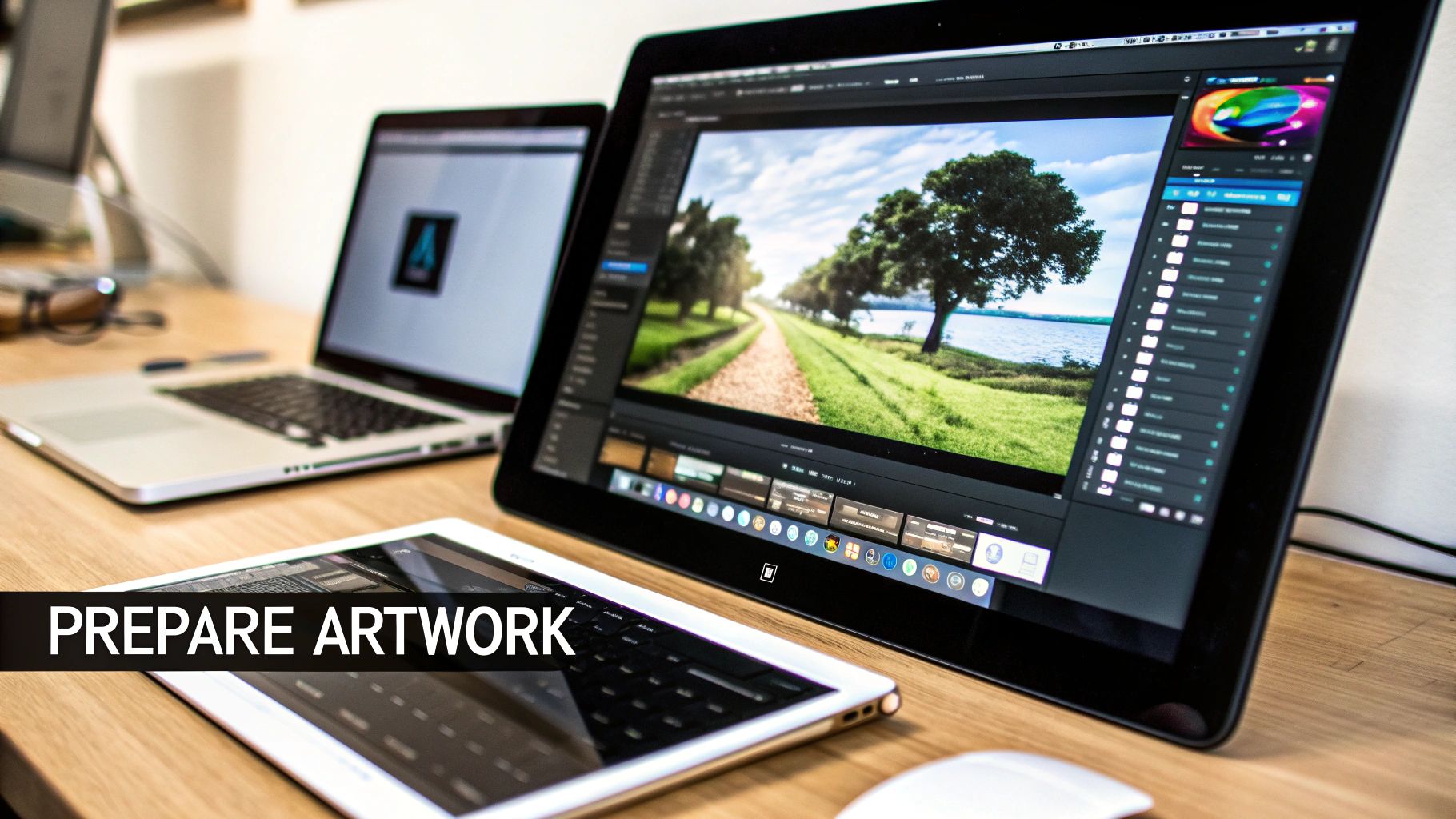 A digital design for a t-shirt being edited on a computer screen.