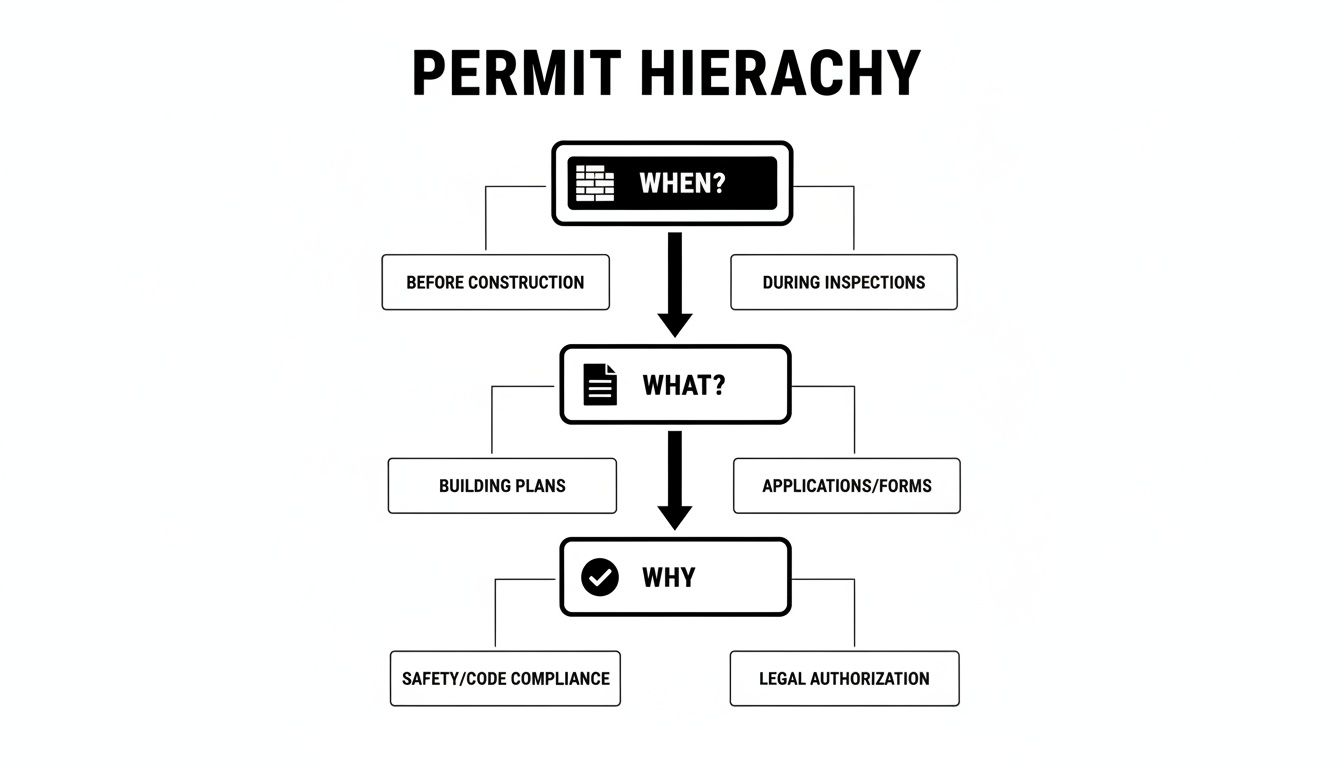 A permit hierarchy diagram illustrating when, what, and why permits are needed for construction projects.